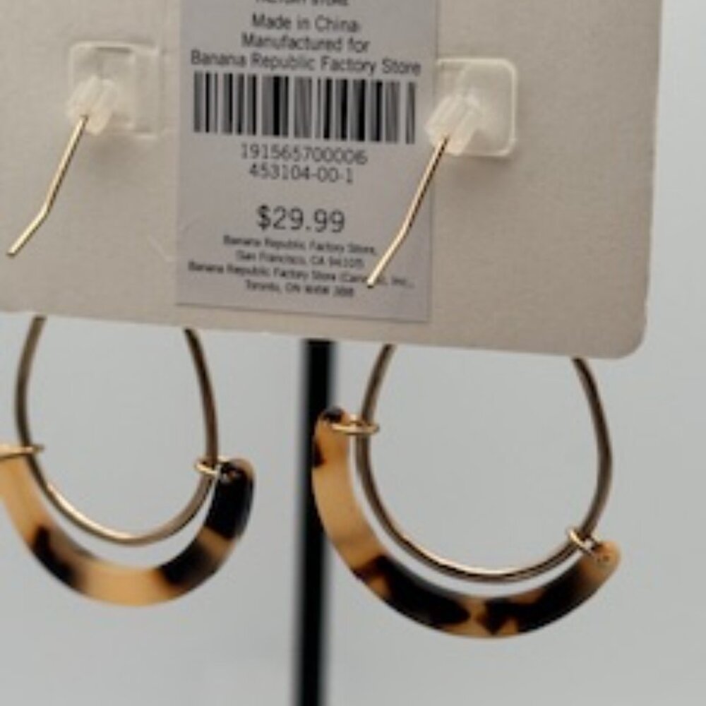 Banana Republic Lucite Resin Gold Tone Tortoise Hoop Swing Earrings - Picture 3 of 3